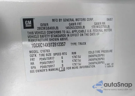 2007 Chevrolet Silverado C1500 Classic из США, поврежденный, VIN 1GCEC14X97Z612357